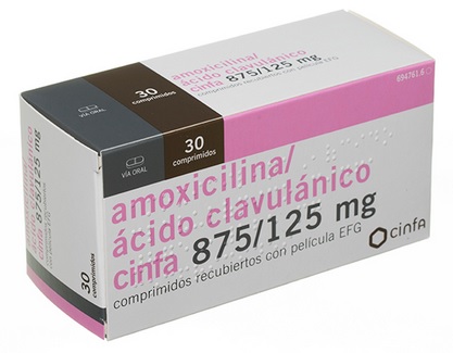 Envase del fármaco amoxicilina+ácido clavulánico de CINFA