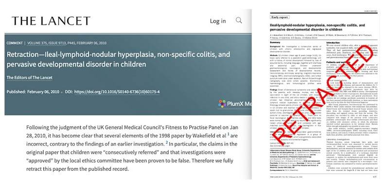 Portada del artículo de Wakefield A et al retirado de The Lancet