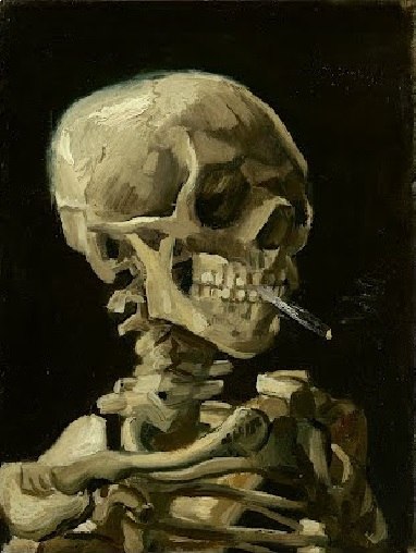 Esqueleto fumando un cigarrillo
