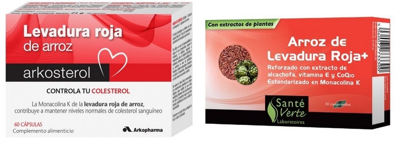 Izda: Levadura de arroz rojo marca Arkosterol. Drcha: Levadura de arroz rojo marca Santé Verte 