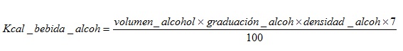Formula matemática genérica para estimar Kcal de una bebida alcohólica Ecuación matemática para estimar Kcal bebida alcohólica