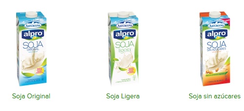 Izda: Leche de soja. Centro: Leche de soja ligera. Drcha: Leche de soja sin azúcares