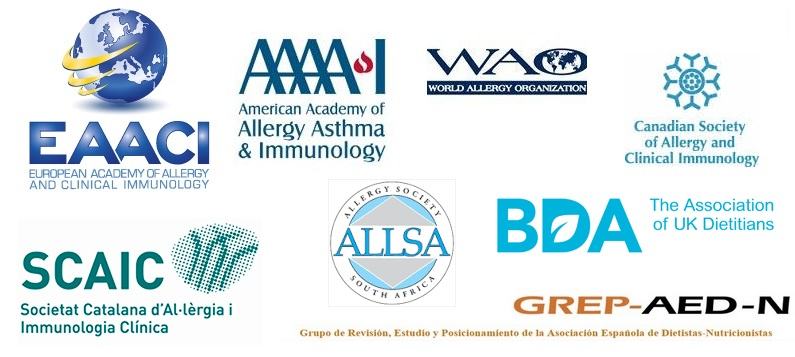 Logos corporativos de Asociaciones y Sociedades científicas de alergia, inmunología clínica, nutrición y dietética