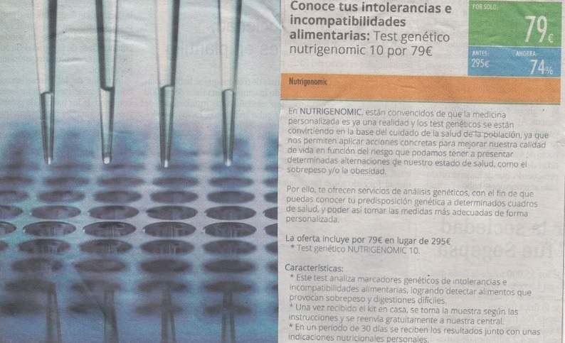 Izda: Tubos de ensayo. Drcha: Texto informativo sobre el test y PVP