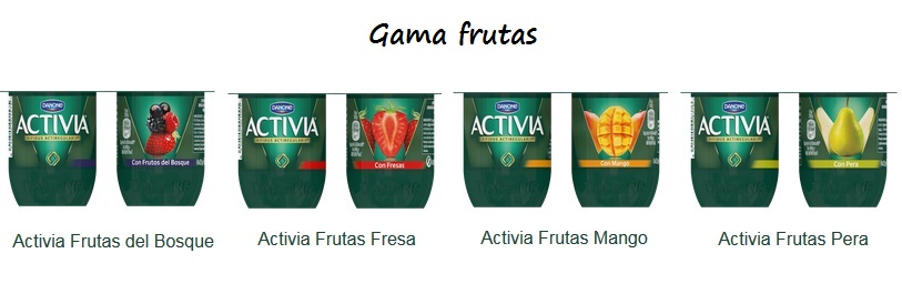 Yogures enteros Activia de la gama “frutas” Envases de yogures enteros Activia de la gama “frutas”