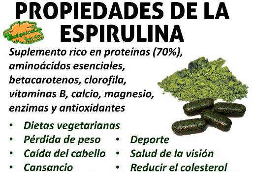 Propiedades beneficiosas de la espirulina indicadas en una web