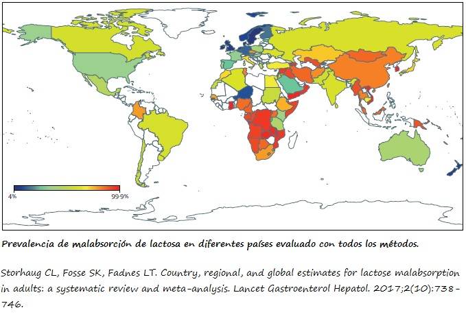 Prevalencia de malabsorción de lactosa Mapa del mundo con la prevalencia de malabsorción de lactosa