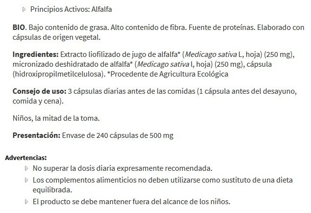 Recomendaciones de ingesta de un suplemento de alfalfa