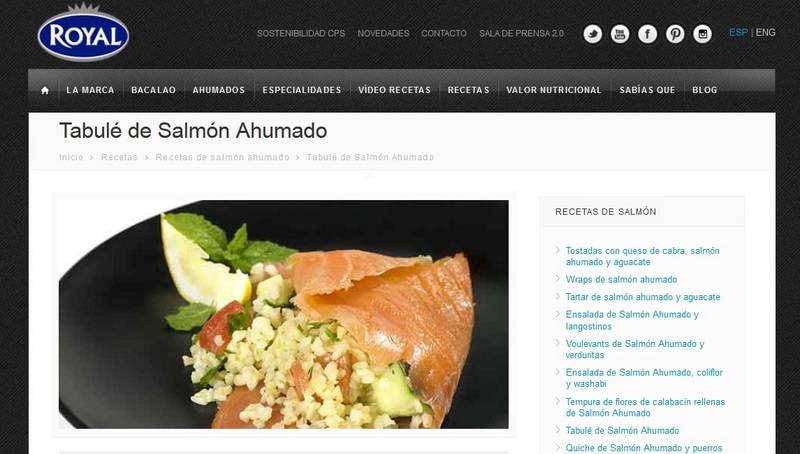 Captura pantalla de la pagina web de Royal donde figura la receta 