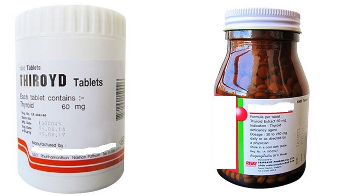 Frasco de pastillas con extracto de tiroides
