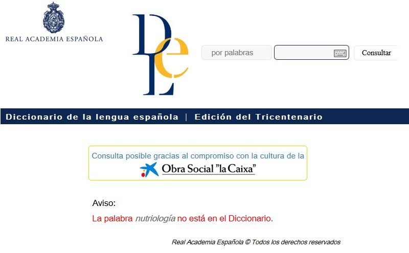 Definición de nutriología según la RAE