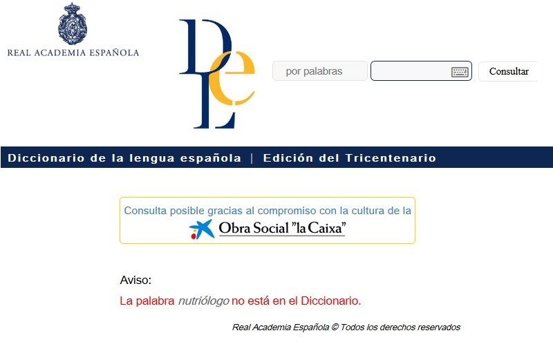 Definición de nutriólogo según la RAE