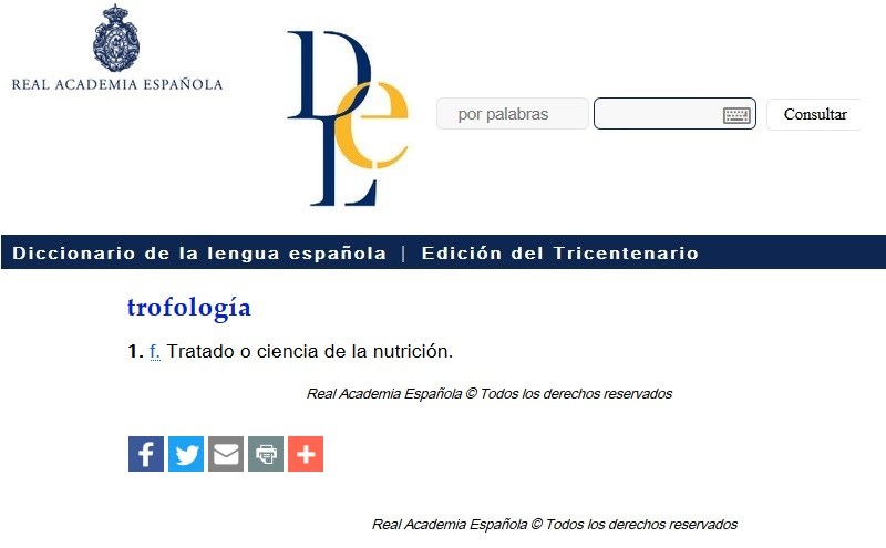 Definición de trofología según la RAE