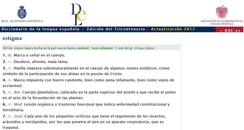 Acepciones de estigma según la RAE