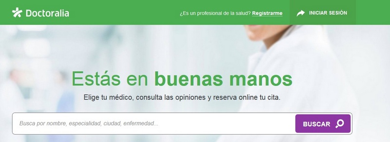 Página web de Doctoralia, buscador de profesionales sanitarios