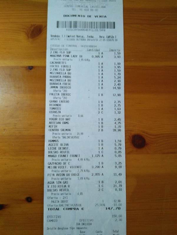 Foto del ticket de la compra
