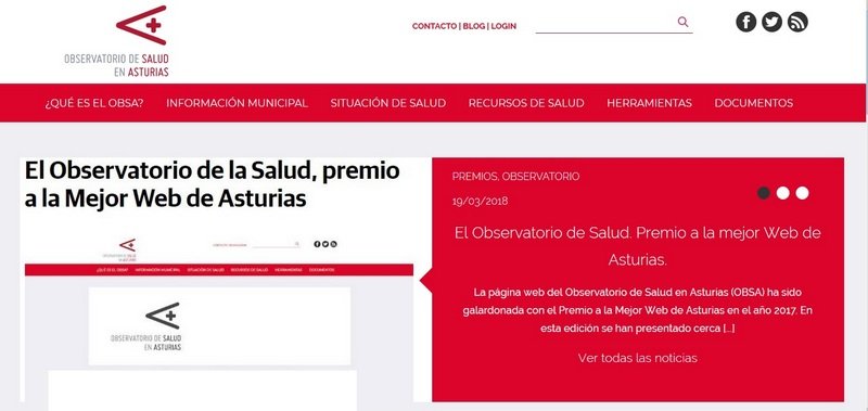 Página de inicio de la web del Observatorio de Salud del Principado de Asturias