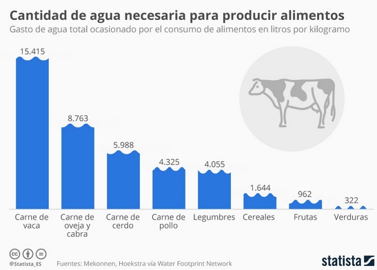 Cantidad de agua necesaria para producir distintos alimentos Gráfico con las Tm de agua necesarias para producir distintos alimentos