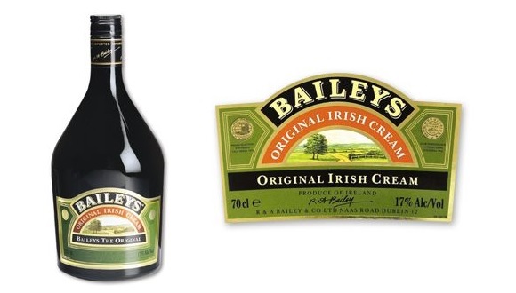 Izda: Botella de la crema Baileys. Drcha: Etiquetado nutricional de la crema Baileys