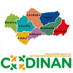 Arriba: Mapa de Andalucía. Debajo: Logo CODINAN (Colegio Profesional de Dietistas-Nutricionistas de Andalucía)