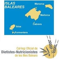 Arriba: Mapa de las Islas Baleares. Debajo: Logo CODNIB (Colegio Oficial de Dietistas-Nutricionistas de las Islas Baleares)