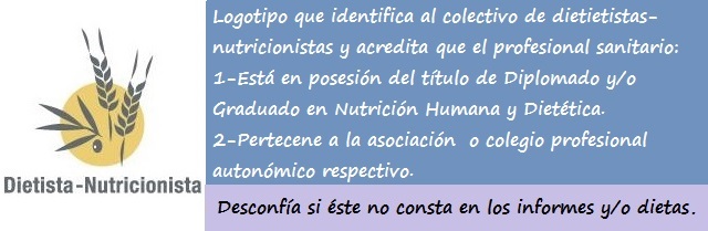 Imagen del logotipo que identifica al colectivo de dietistas-nutricionistas y las condiciones de uso