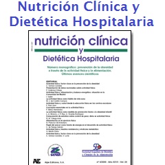 Título en parte superior de la revista científica “Nutrición Clínica y Dietética Hospitalaria” e imagen en parte inferior de la portada de dicha revista