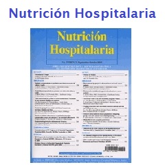 Título en parte superior de la revista científica “Nutrición Hospitalaria” e imagen en parte inferior de la portada de dicha revista