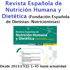 Título en parte superior de la revista científica “Revista Española de Nutrición Humana y Dietética” e imagen en parte inferior de la portada de dicha revista