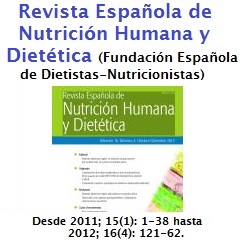 Título en parte superior de la revista científica “Revista Española de Nutrición Humana y Dietética” e imagen en parte inferior de la portada de dicha revista