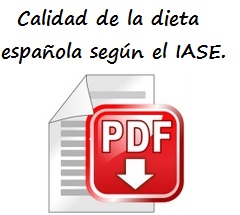 Texto en porción superior “Calidad de la dieta española según el IASE” y símbolo en zona inferior de un documento en pdf 